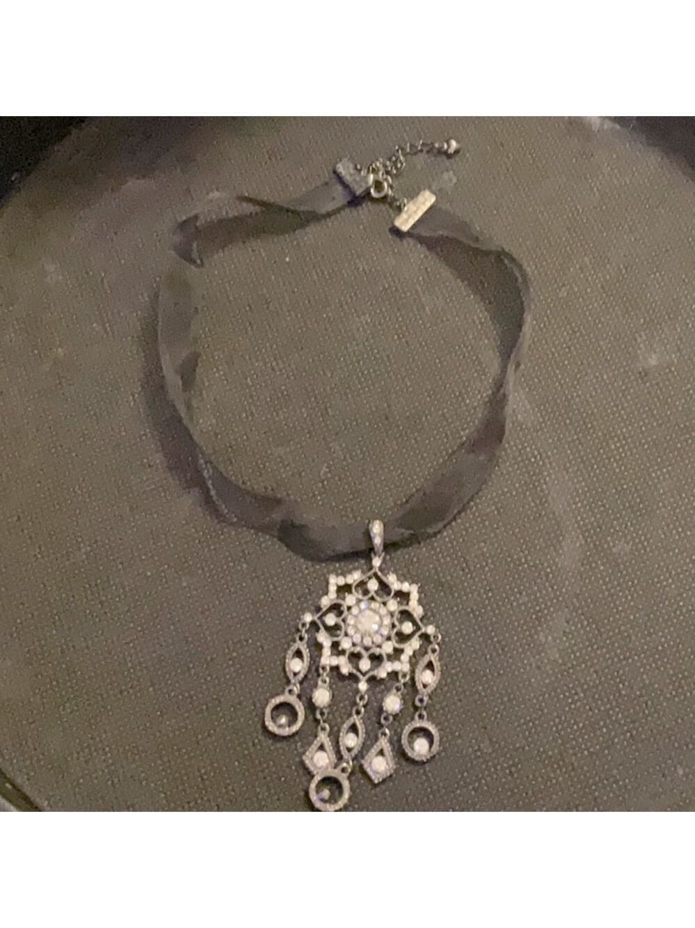 Crystal Chandelier Necklace Vintage on Black Chain
